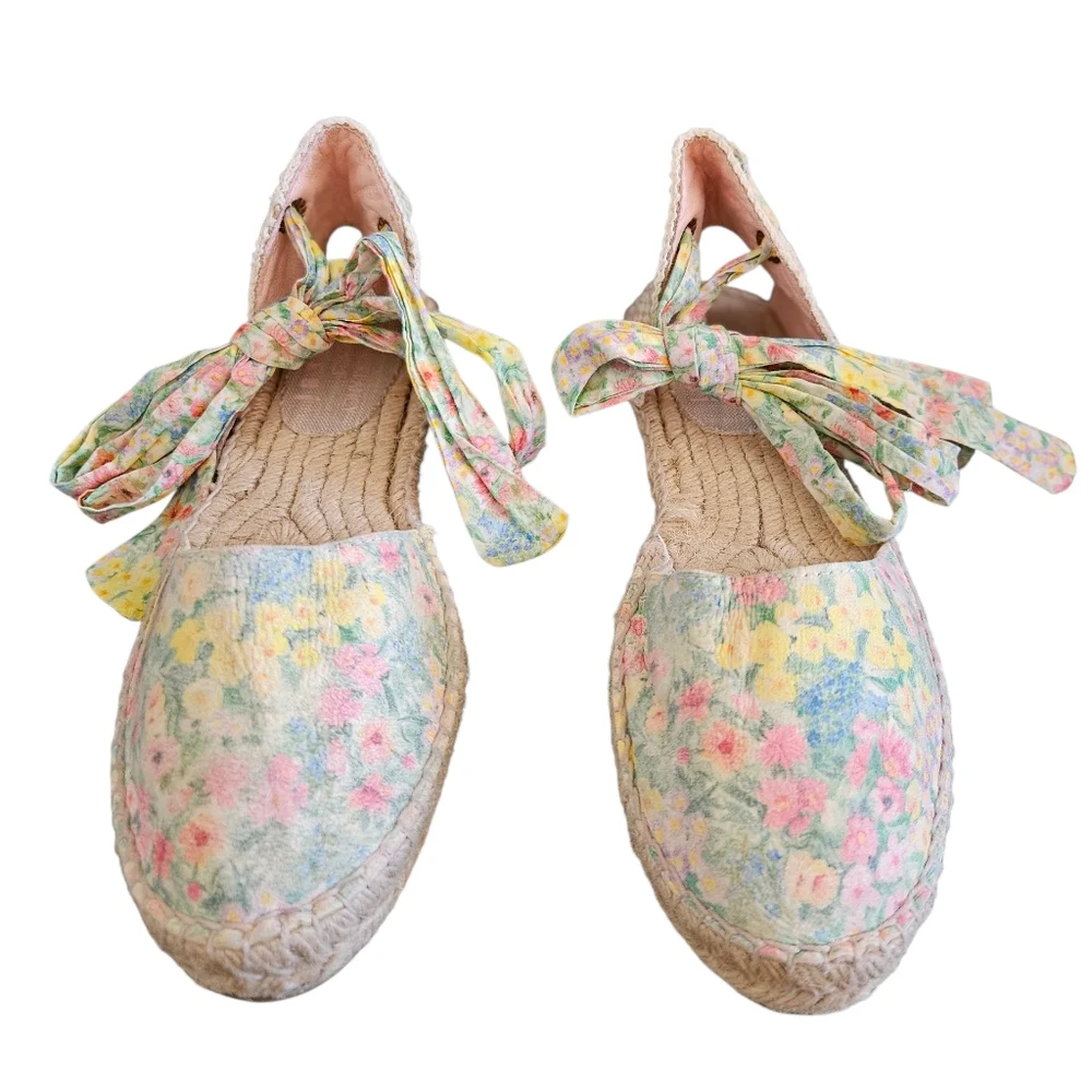 LoveShackFancy x Manebi Floral Suede Espadrille Flats with Ankle Tie Size 38 (7)
